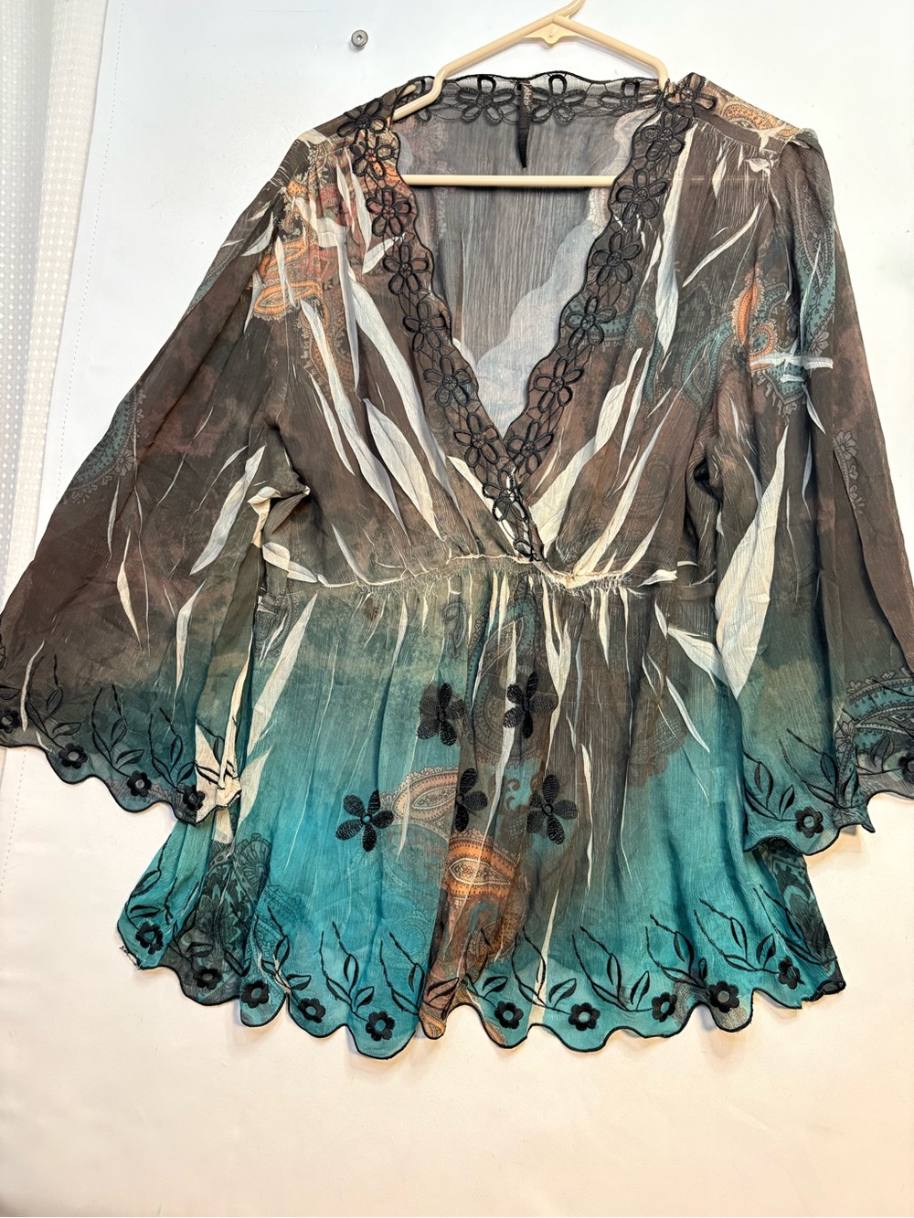 Boho Teal Ombre Floral V-Neck Tunic